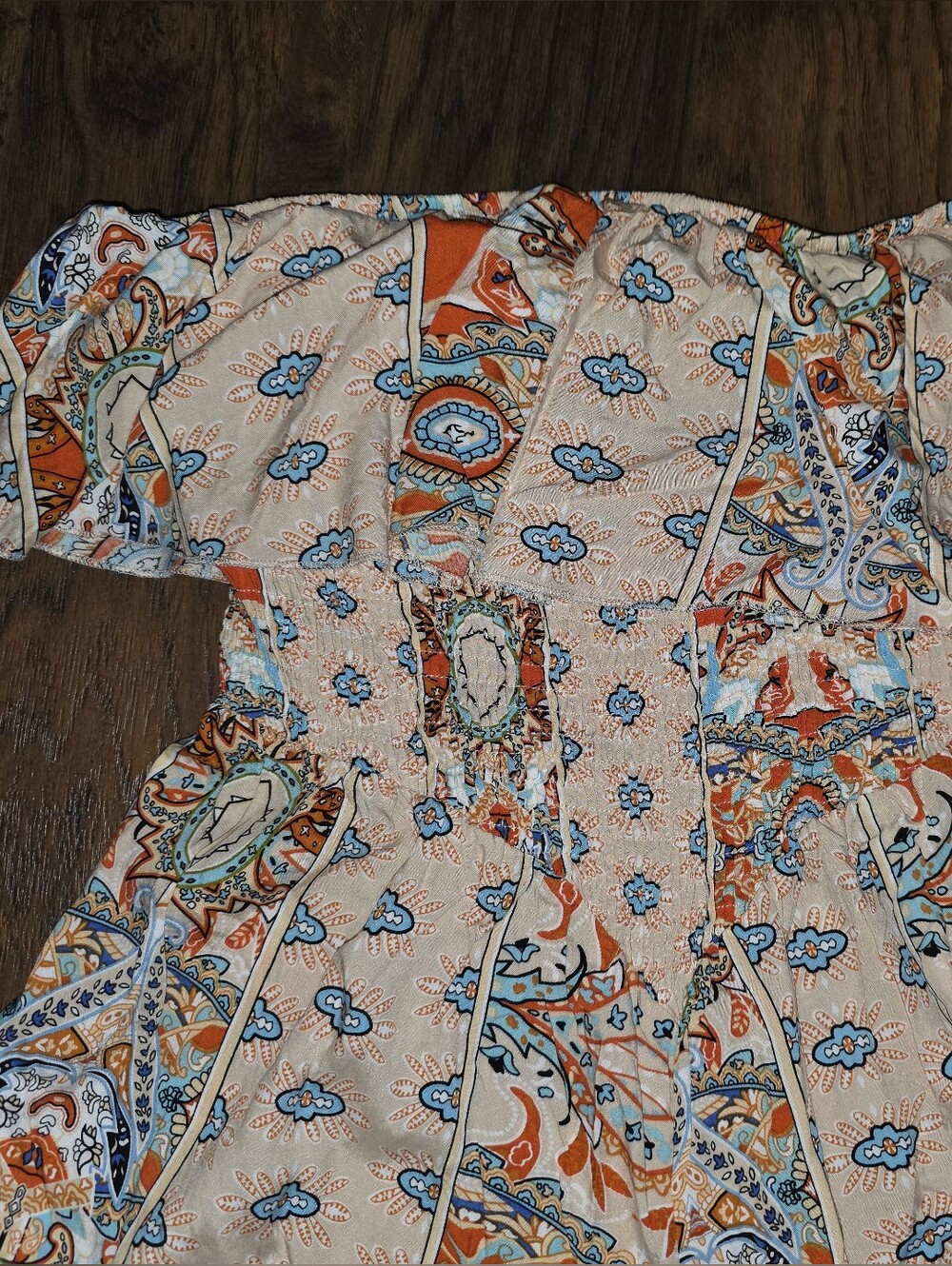 Strapless Boho Print Romper in Beige - Picture 4 of 6